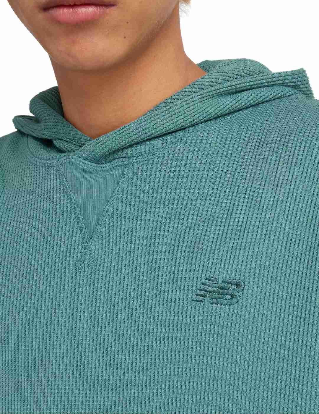 Sudadera New Balance Waffle verde agua con capucha de hombre