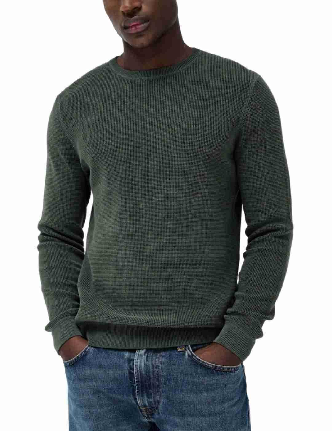 Jersey Salsa manga larga punto verde oscuro para hombre