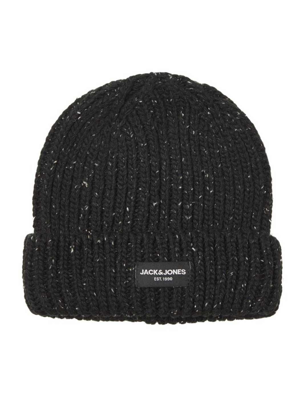 Gorro Jack&Jones Life negro jaspeado de punto para hombre