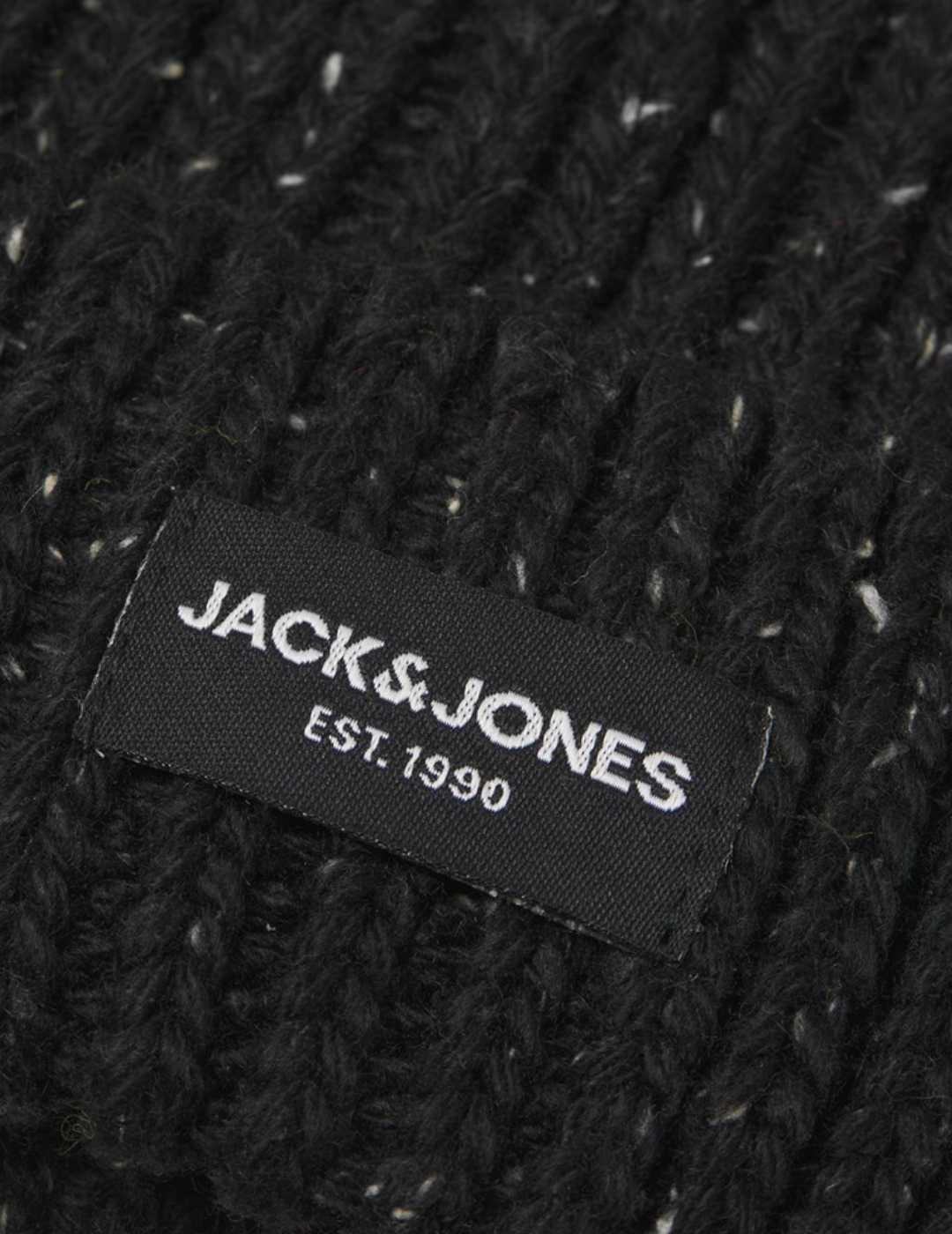 Gorro Jack&Jones Life negro jaspeado de punto para hombre