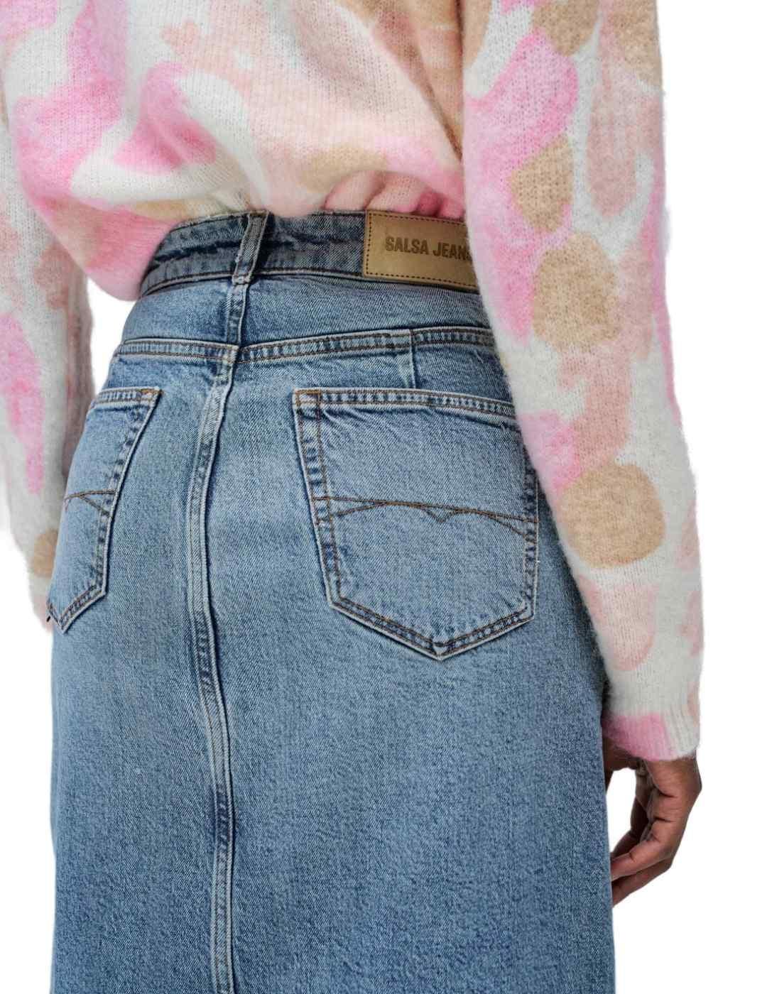 Falda Salsa maxi denim tiro alto regular fit para mujer