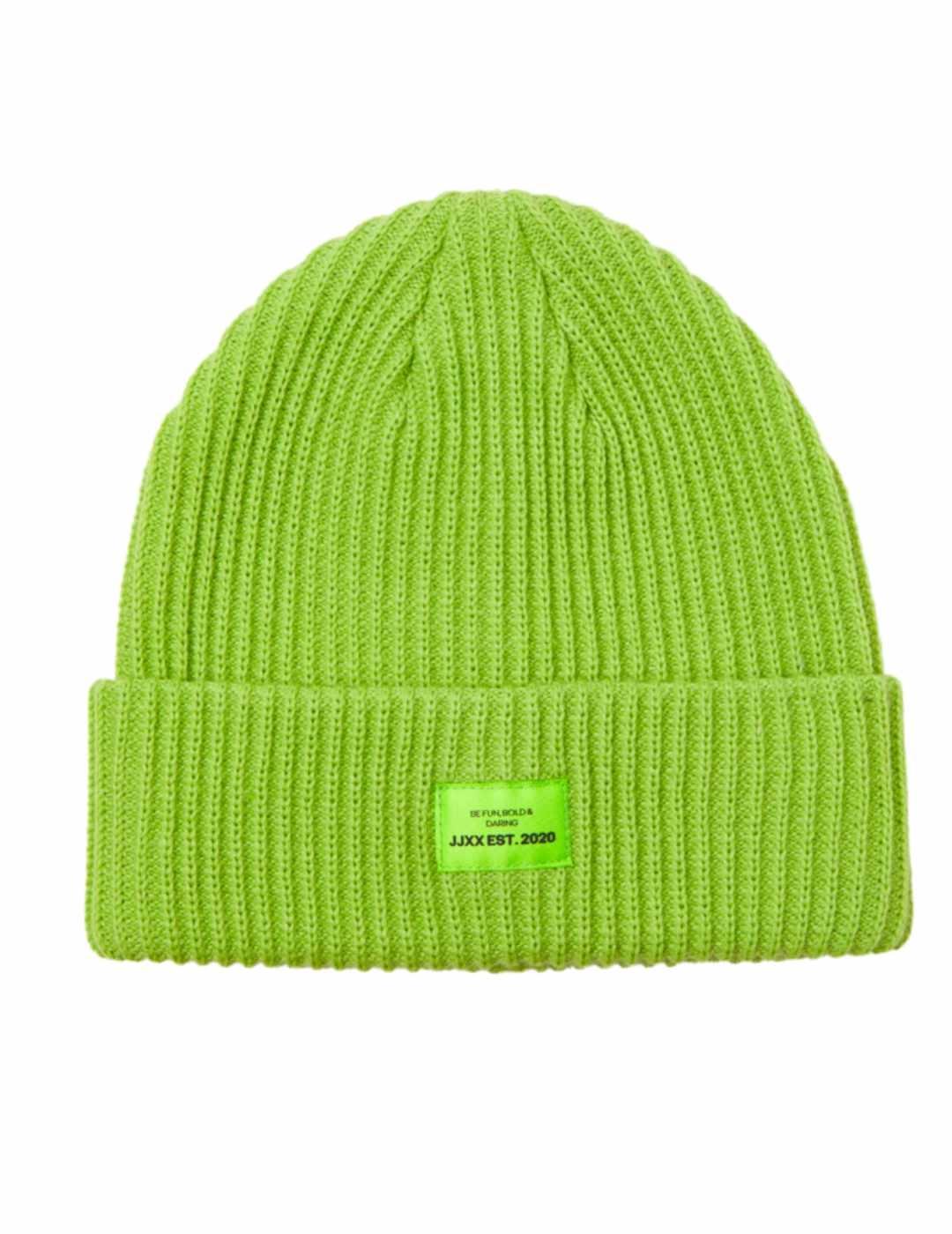 Gorro JJXX Othelia verde lima de punto trenzado para mujer