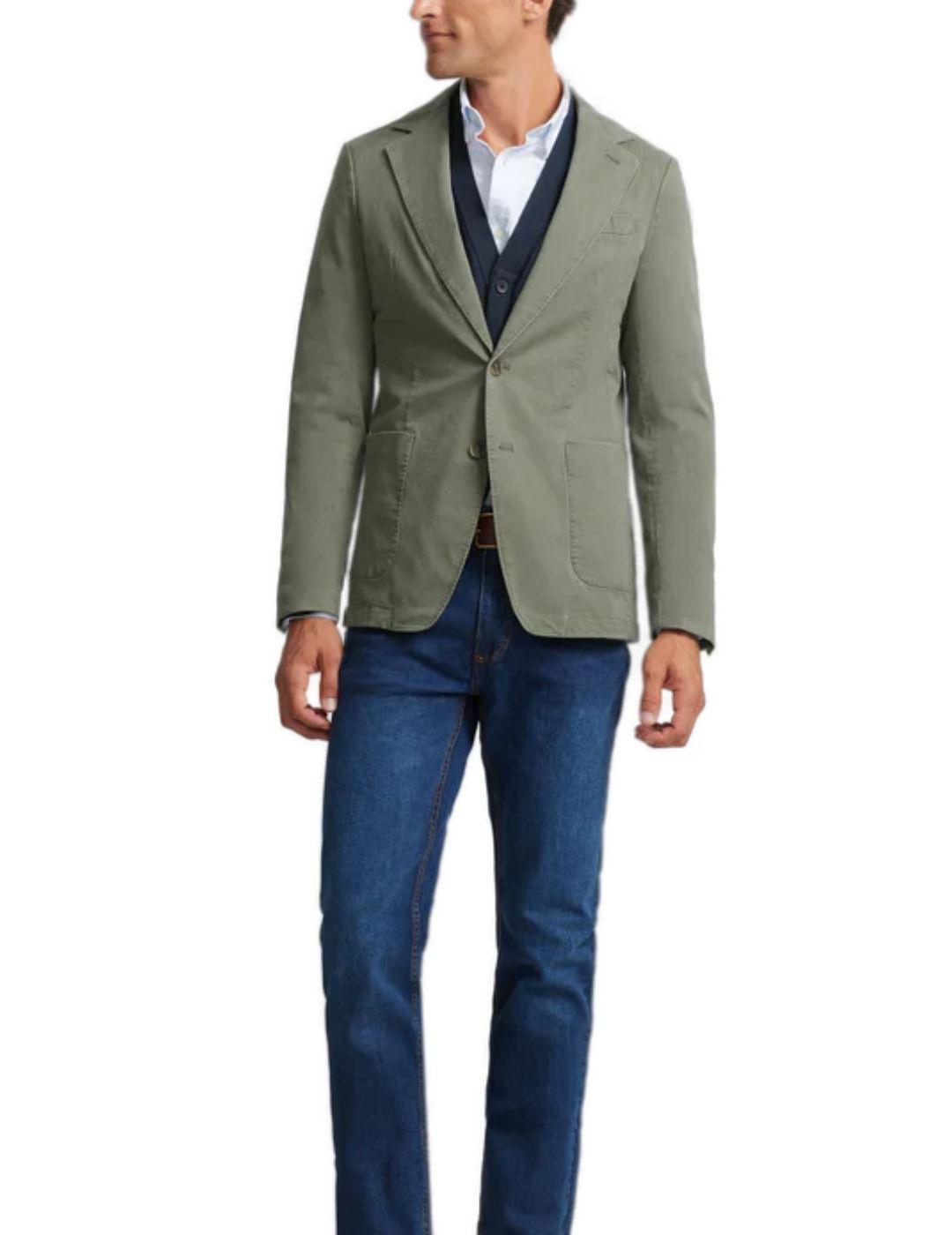 Americana Silbon casual khaki/azul marino slim para hombre