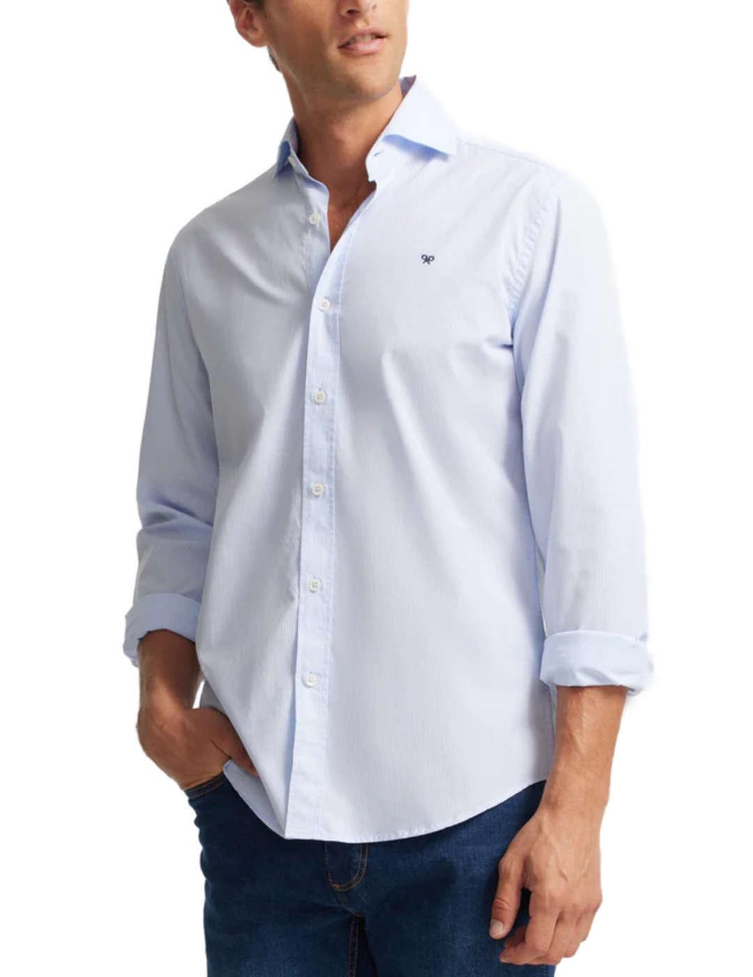 Camisa Silbon sport cutaway rayitas celeste slim para hombre