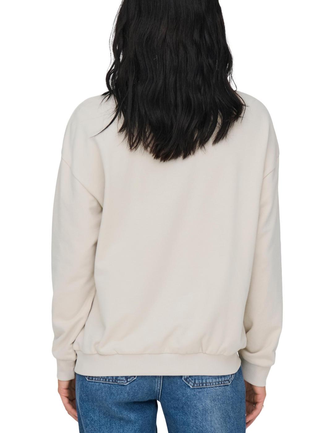 Sudadera Only Sille beige sin capucha estampado para mujer