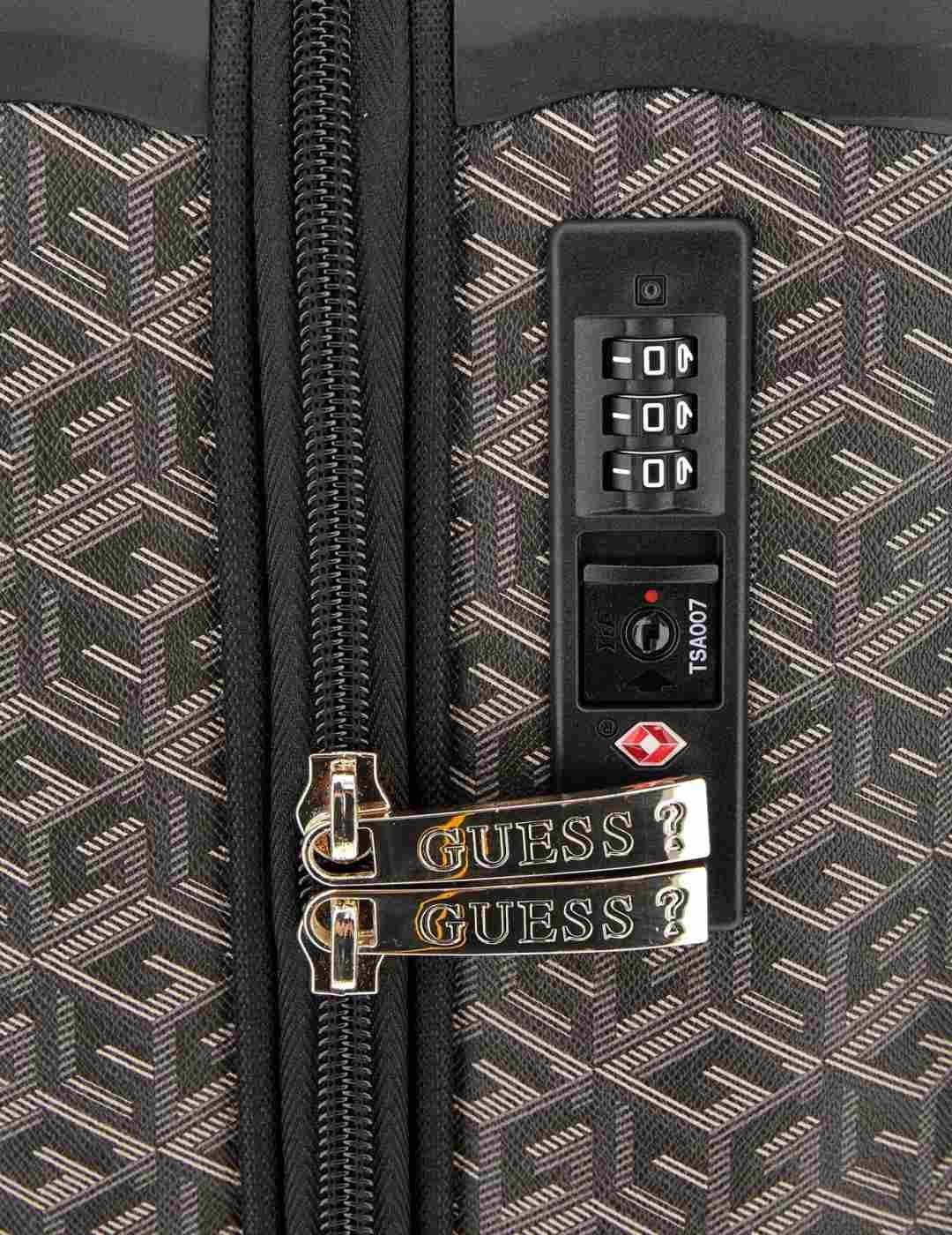 Maleta Guess Wilder mediana logo marrón de cabina para mujer