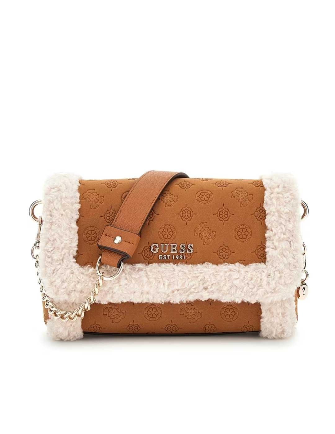 Bolso Guess Davika Shoulder camel y borreguillo para mujer