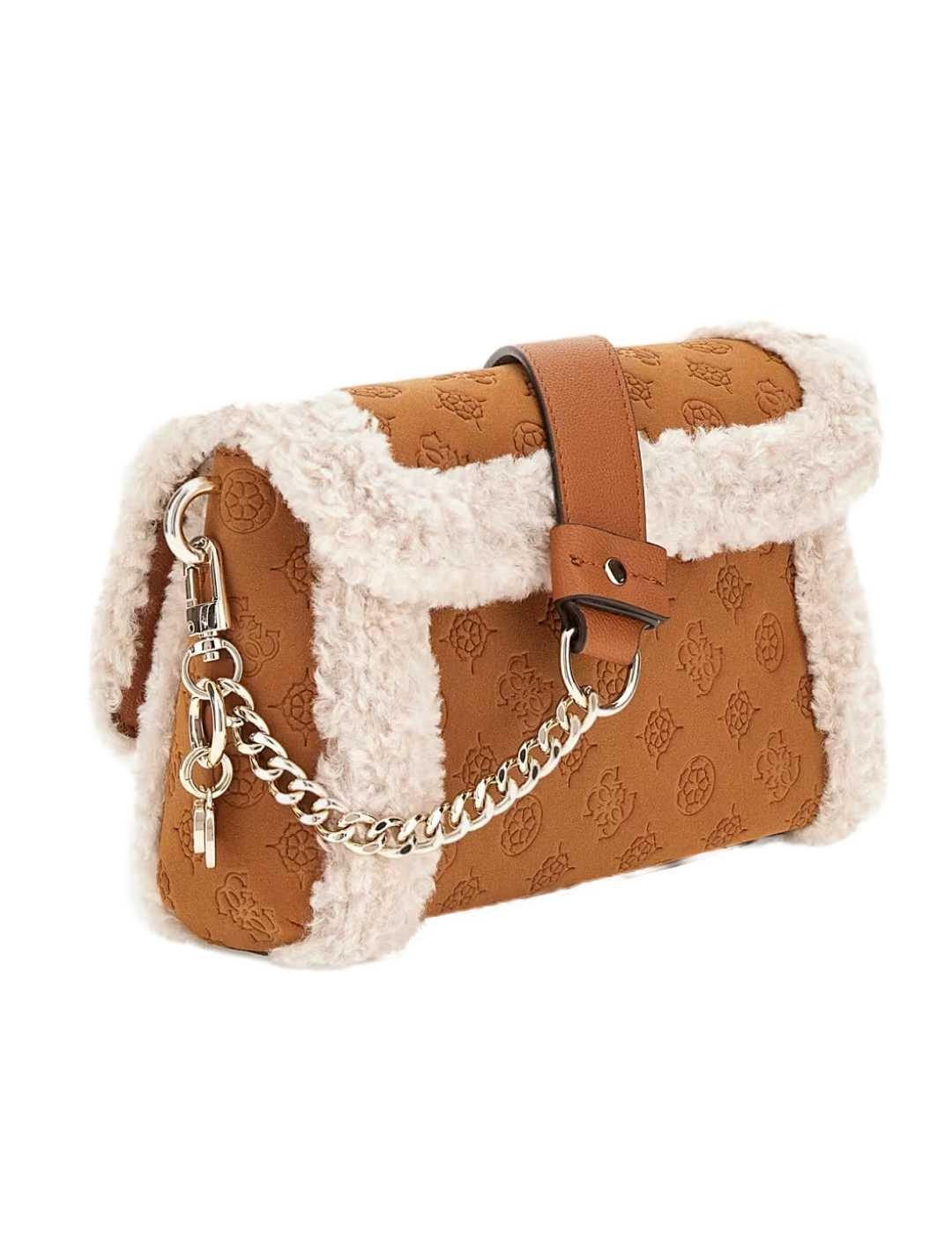 Bolso Guess Davika Shoulder camel y borreguillo para mujer