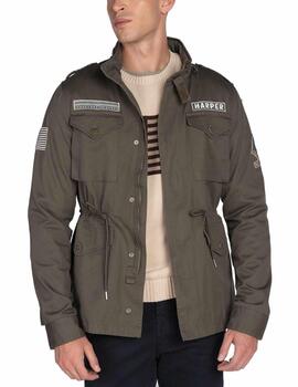 Chaqueta Harper & Neyer militar marrón parches para hombre