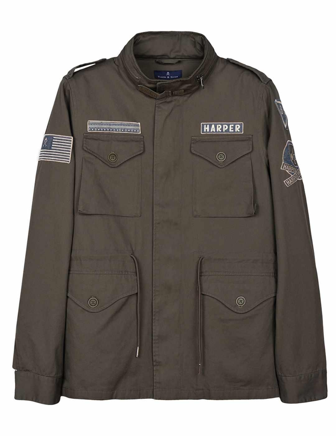 Chaqueta Harper & Neyer militar marrón parches para hombre