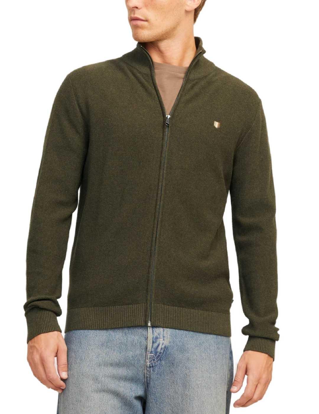 Cárdigan Jack&Jones Rony verde militar de punto para hombre