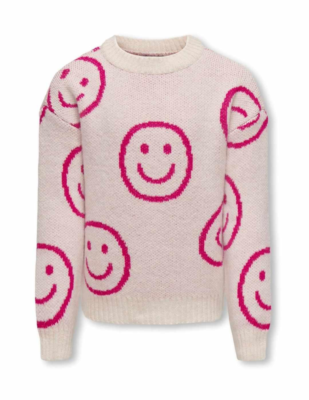 Jersey Only Kids Happie beige smile fucsia punto para niña