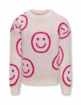 Jersey Only Kids Happie beige smile fucsia punto para niña