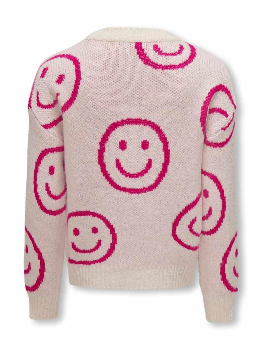 Jersey Only Kids Happie beige smile fucsia punto para niña