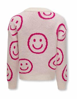 Jersey Only Kids Happie beige smile fucsia punto para niña