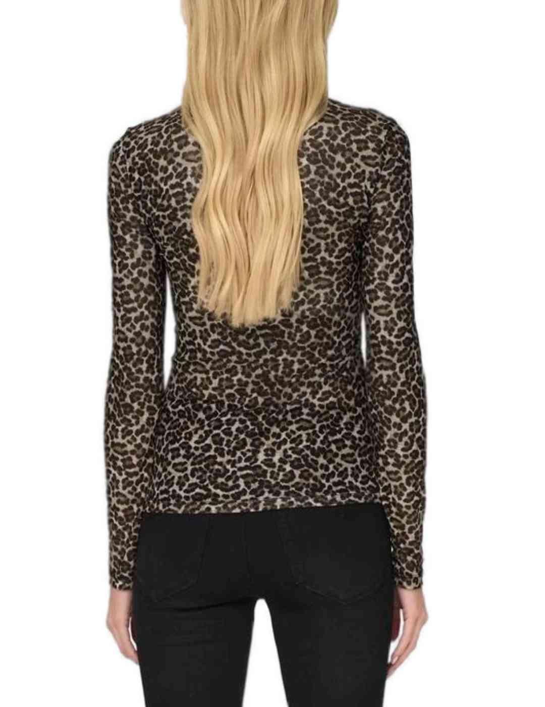 Camiseta Only Erica leopardo tul manga larga para mujer