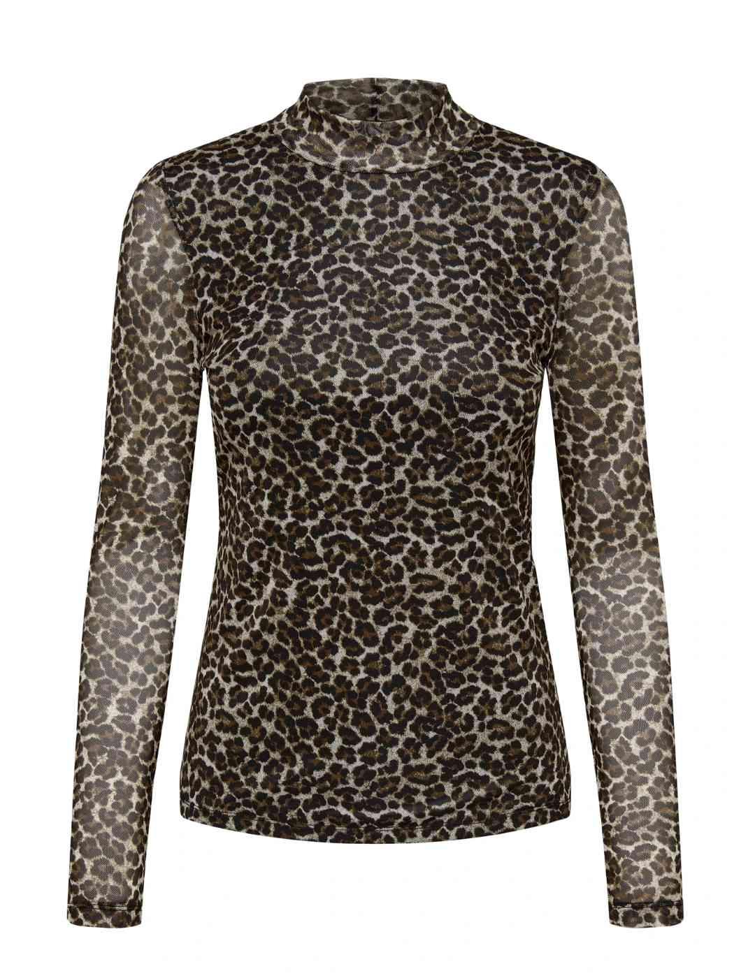 Camiseta Only Erica leopardo tul manga larga para mujer