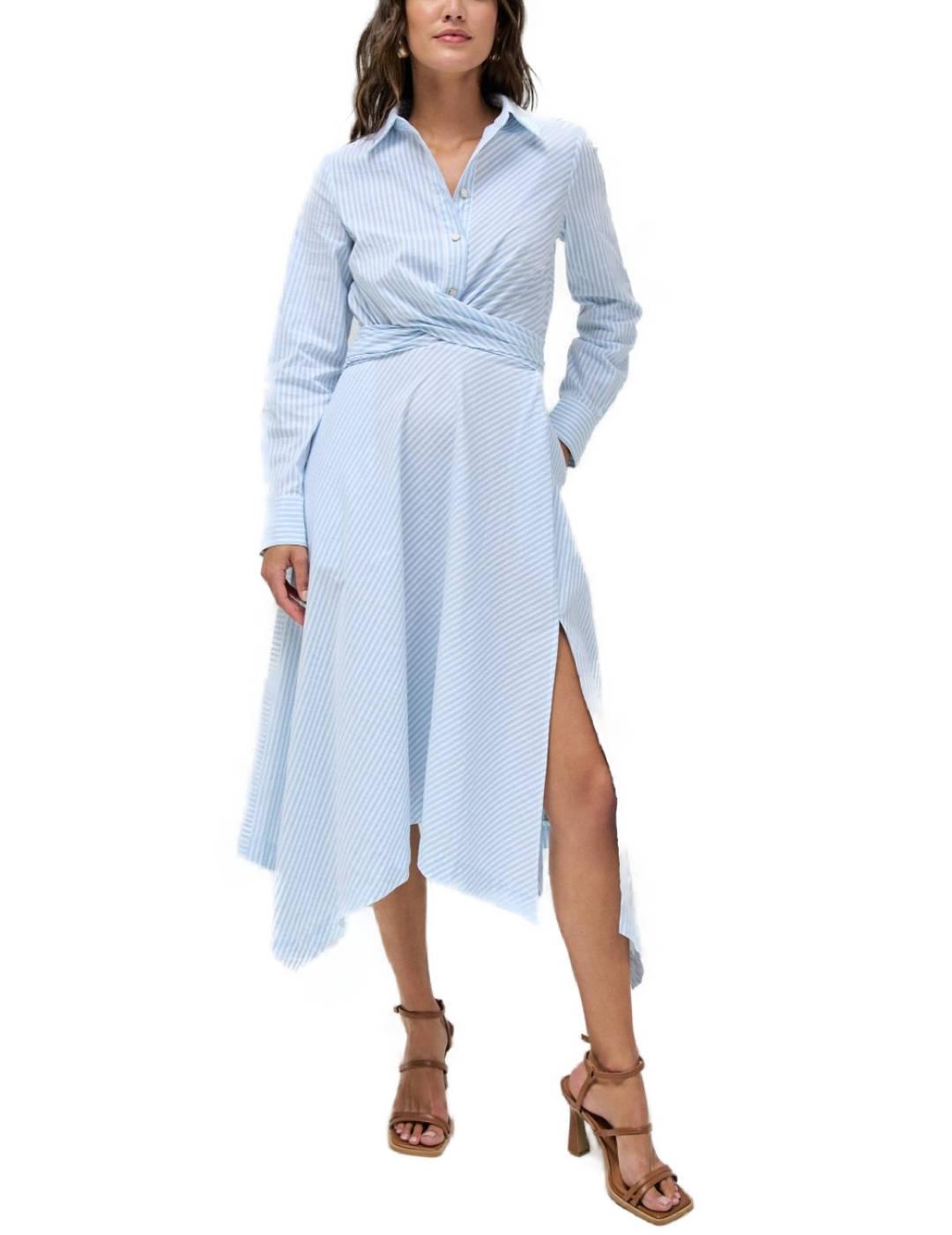 Vestido Salsa midi asimétrico blanco rayas azul para mujer