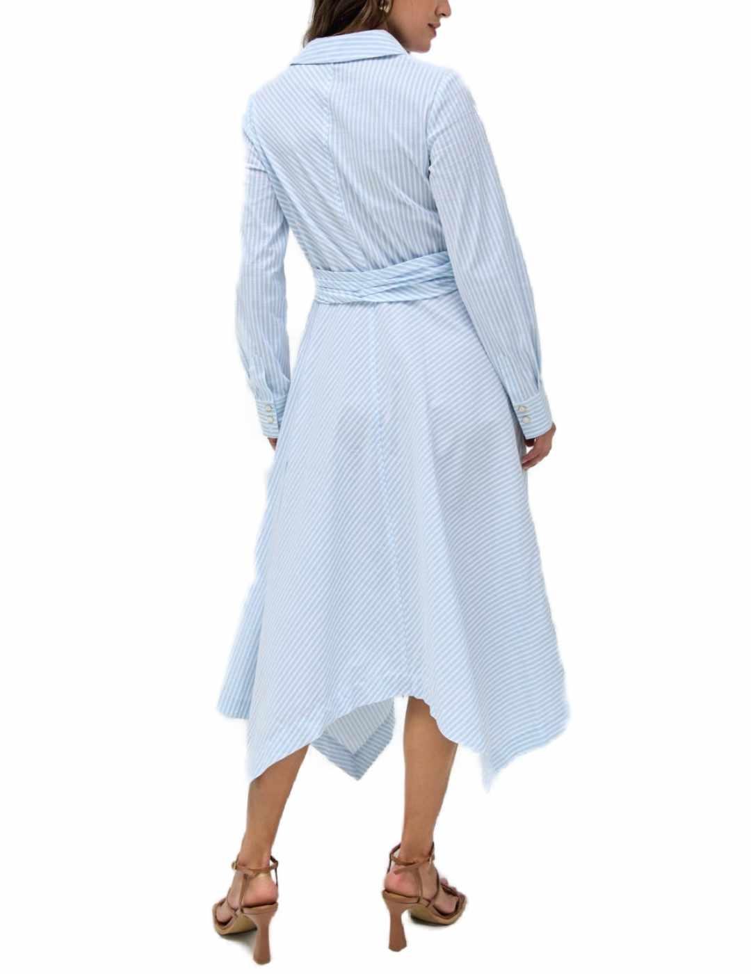 Vestido Salsa midi asimétrico blanco rayas azul para mujer