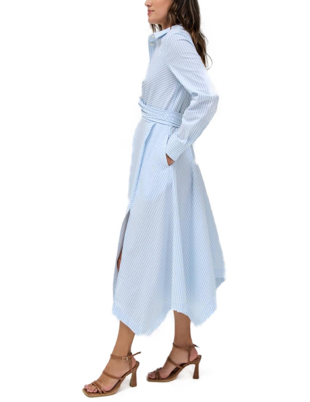 Vestido Salsa midi asimétrico blanco rayas azul para mujer