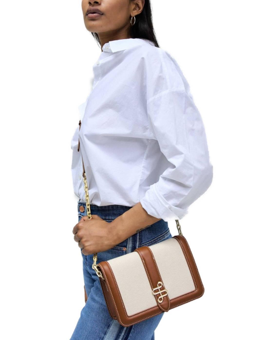 Bolso Salsa beige y camel bandolera con solapa para mujer