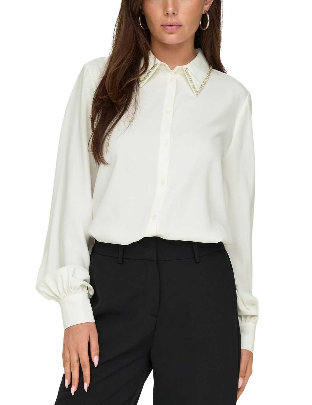 Camisa Only Vinea blanca detalle cuello bordado para mujer