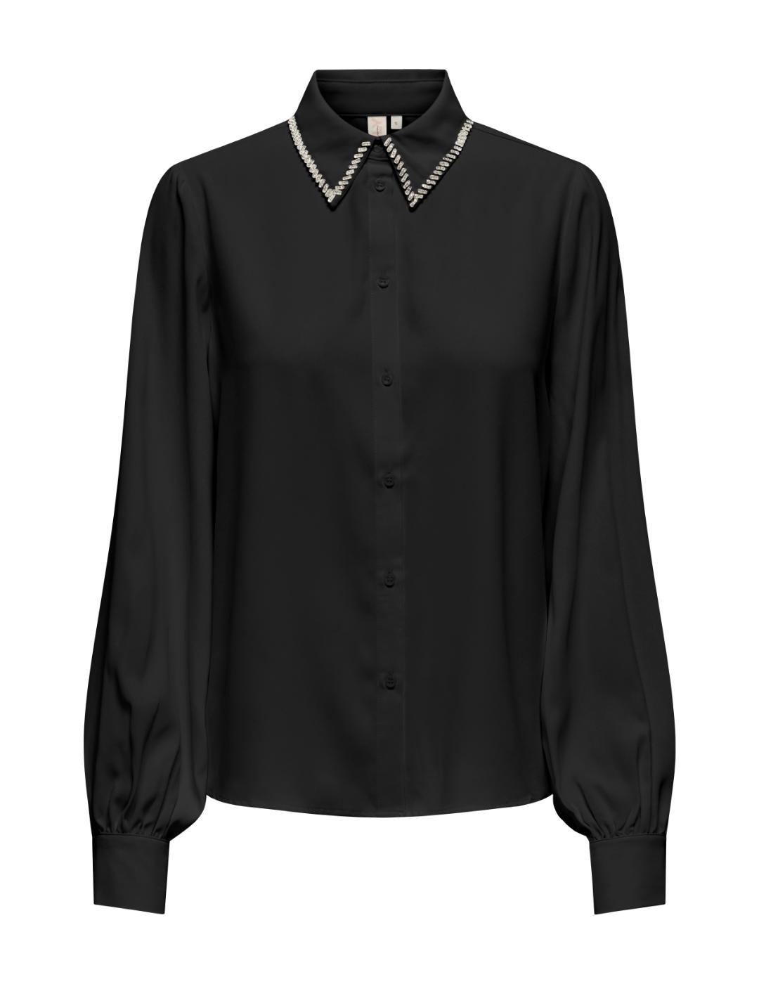 Camisa Only Vinea negra detalle cuello bordado para mujer