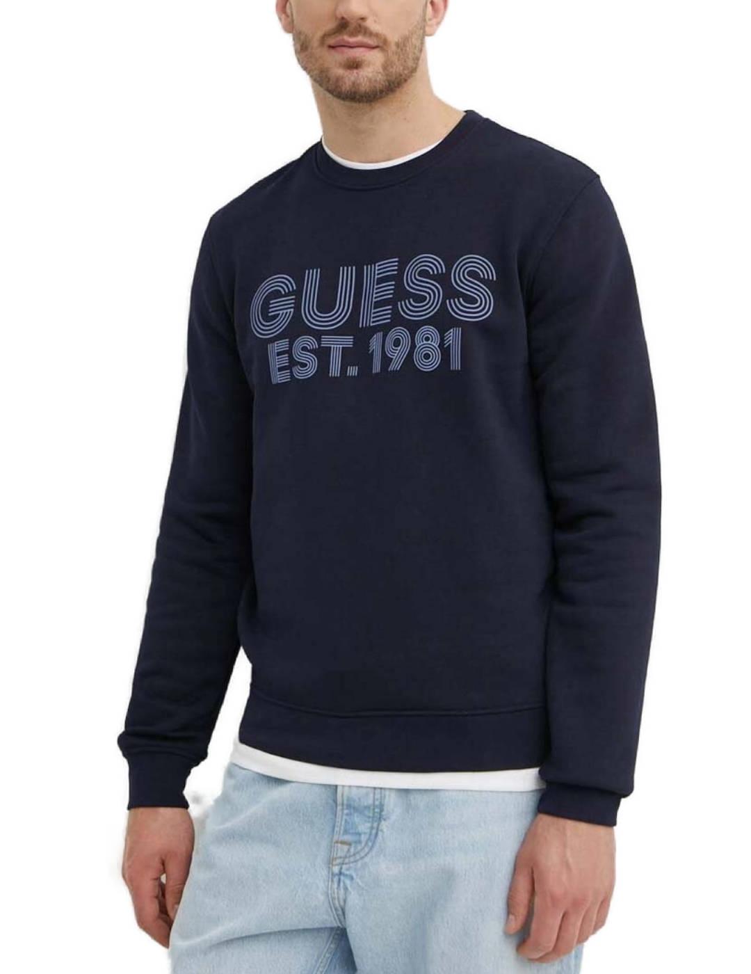 Sudadera Guess Beau azul marino sin capucha para hombre