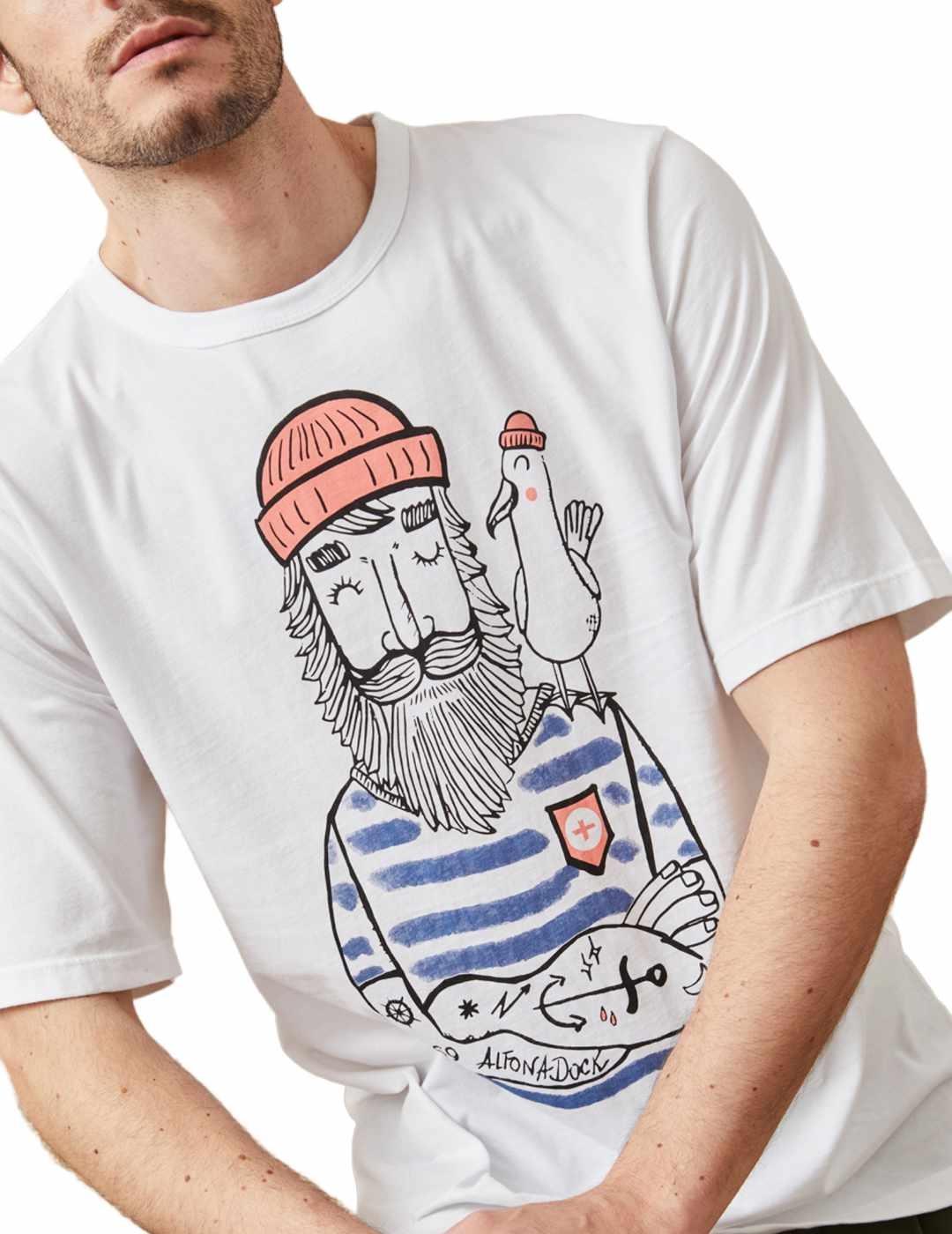 Camiseta Altonadock blanco pescador manga corta para hombre