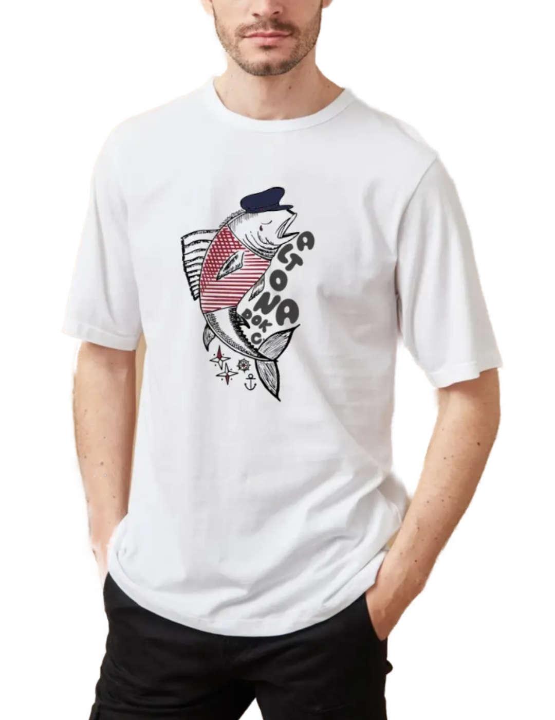 Camiseta Altonadock blanco pez manga corta para hombre