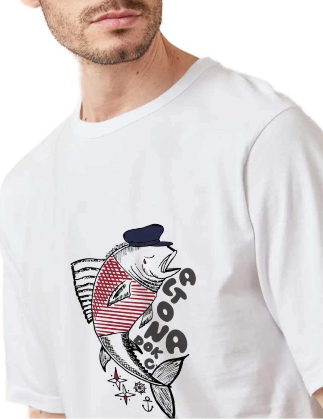 Camiseta Altonadock blanco pez manga corta para hombre