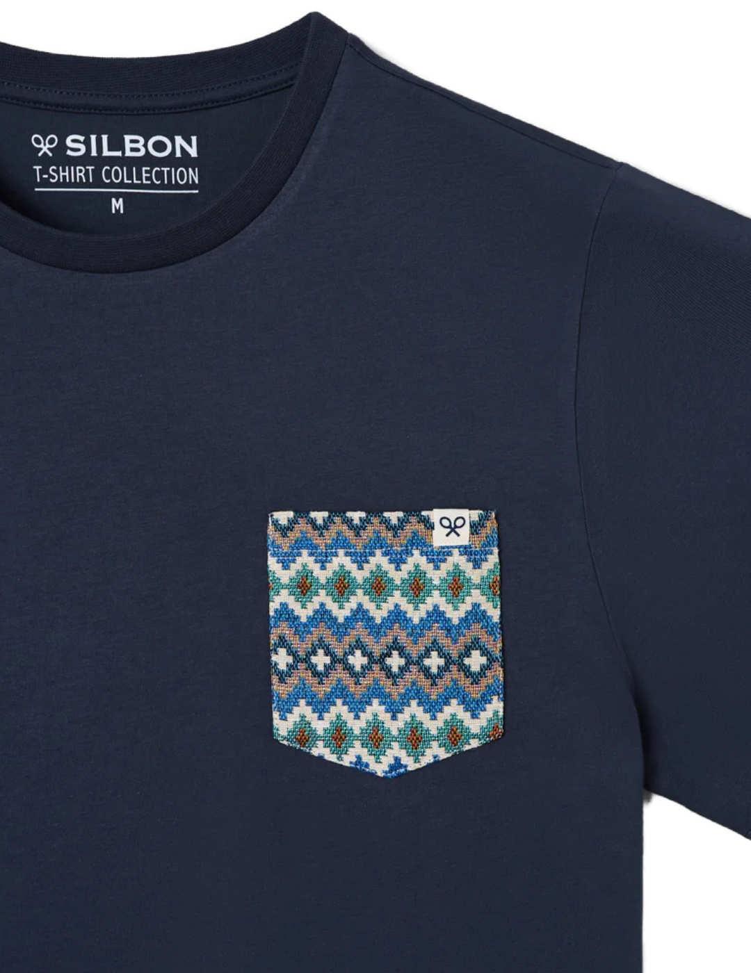 Camiseta Silbon bolsillo etnico marino amnga corta de hombre