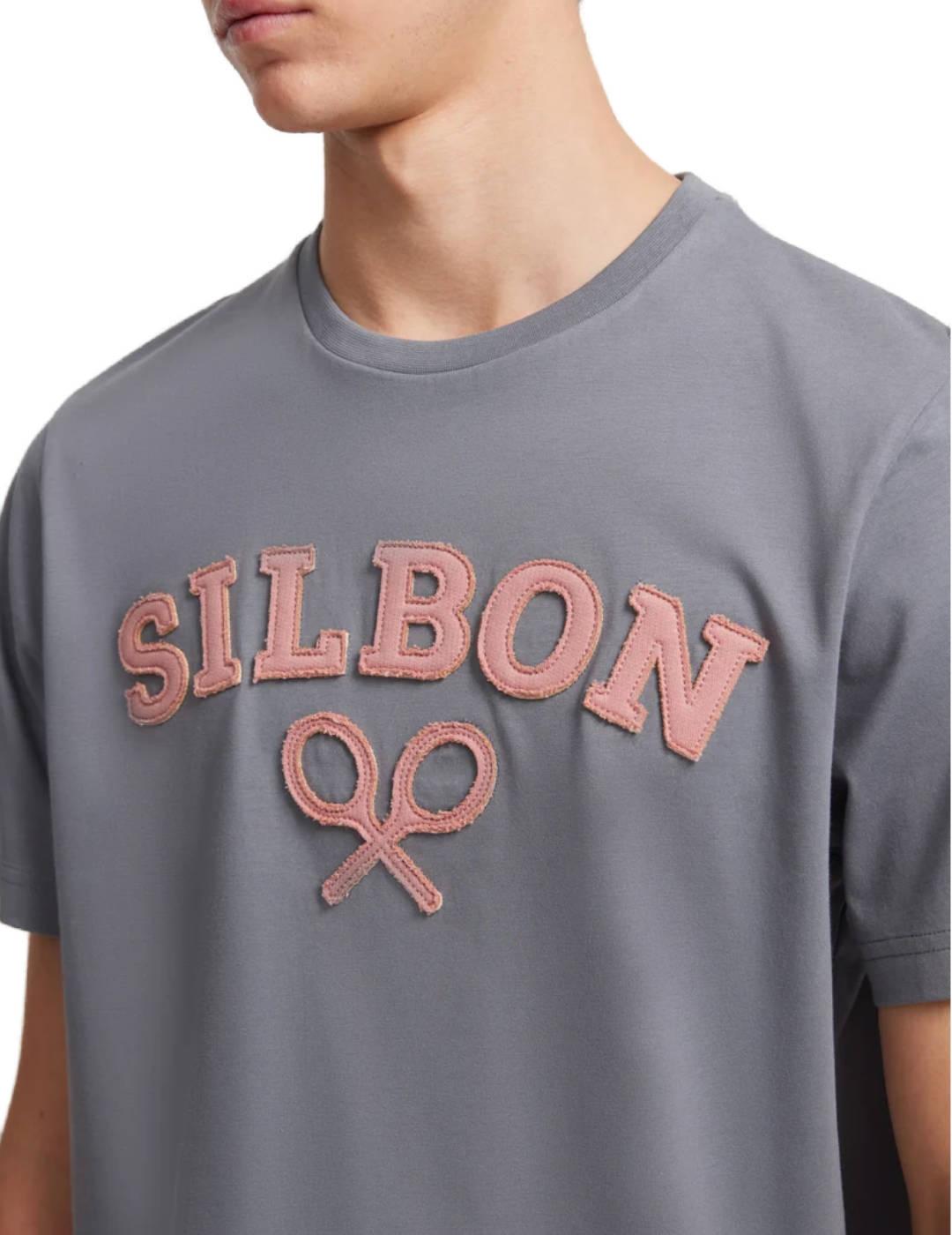 Camiseta Silbon logo raqueta media gris manga corta hombre