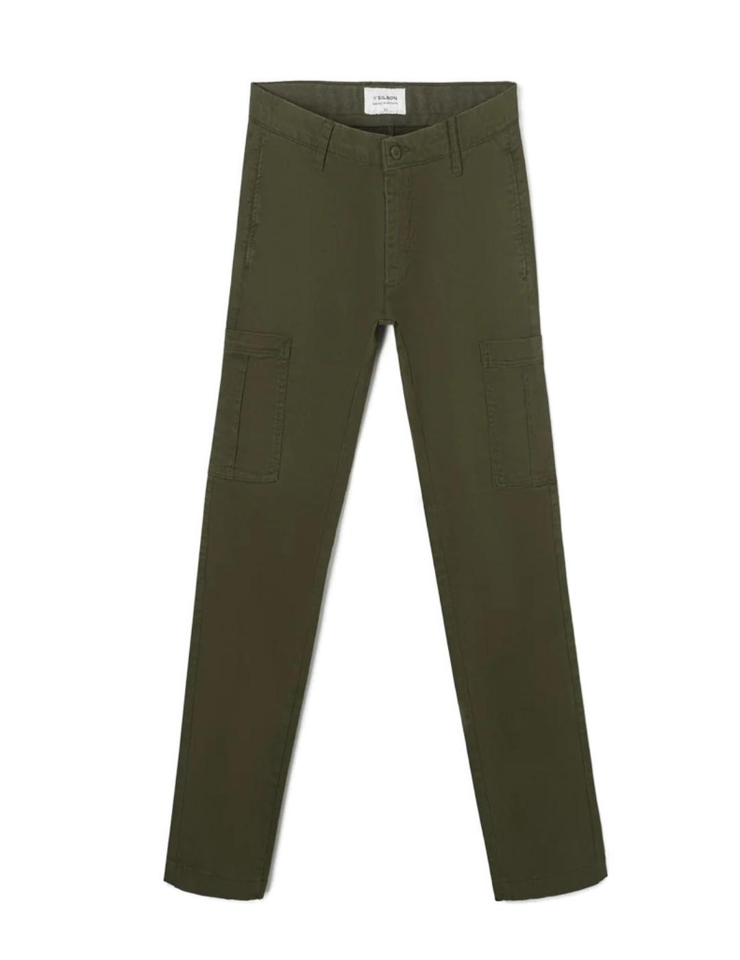 Pantalón Silbon sport cargo verde militar slim para hombre