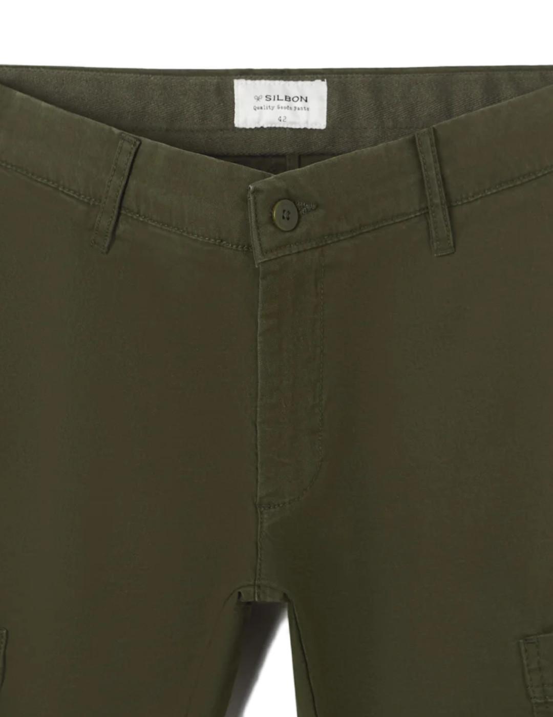 Pantalón Silbon sport cargo verde militar slim para hombre