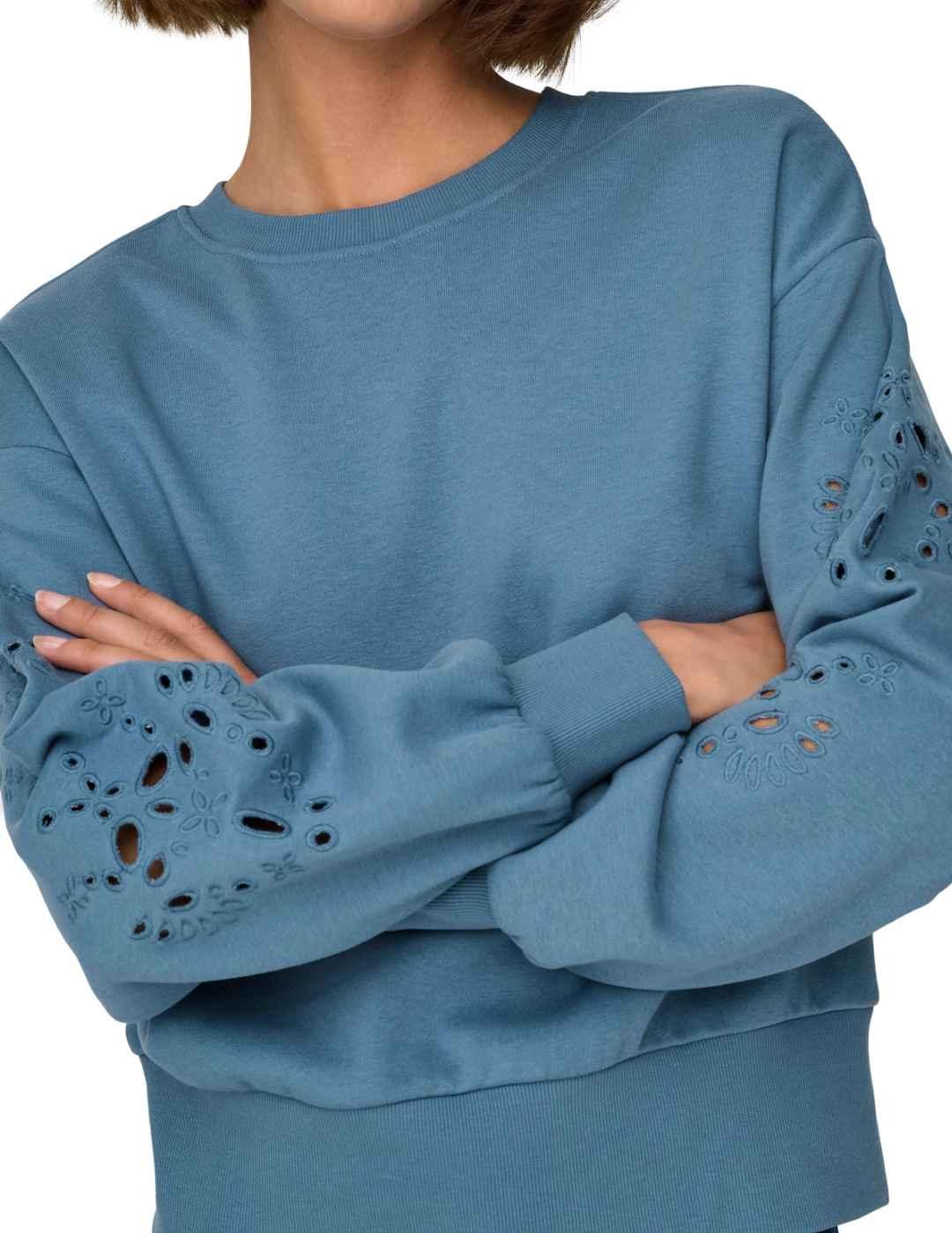 Sudadera Only Winnie azul troquelado sin capucha para mujer