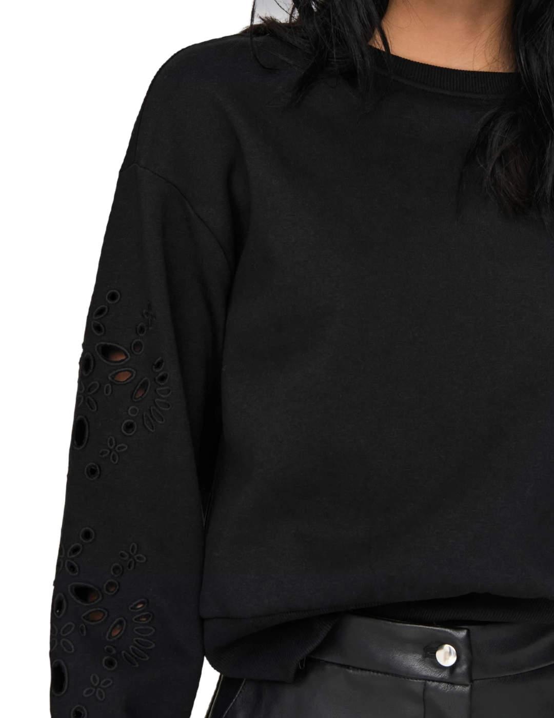 Sudadera Only Winnie negra troquelada sin capucha para mujer