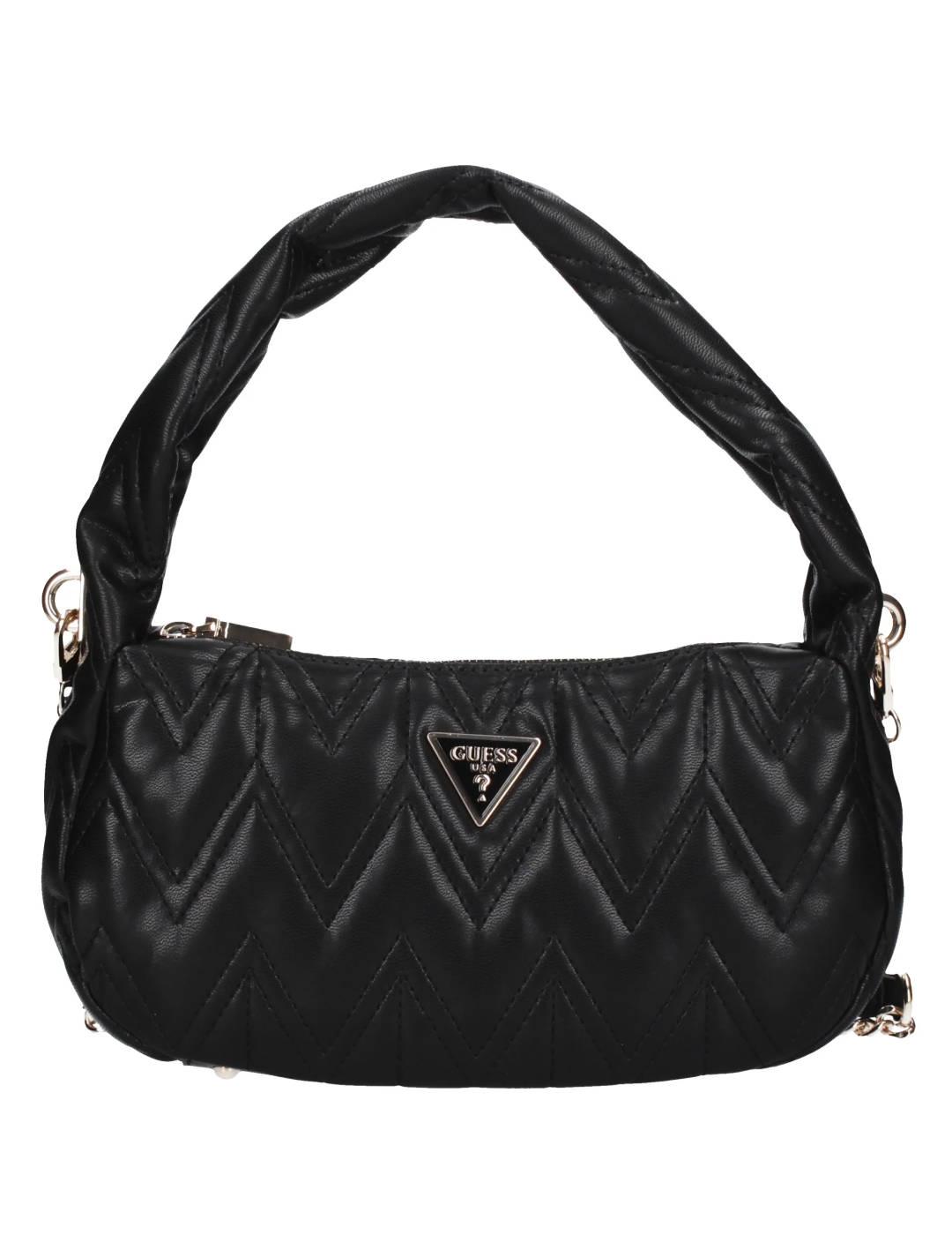 Bolso Guess Eda Shoulder negro medialuna guateado para mujer