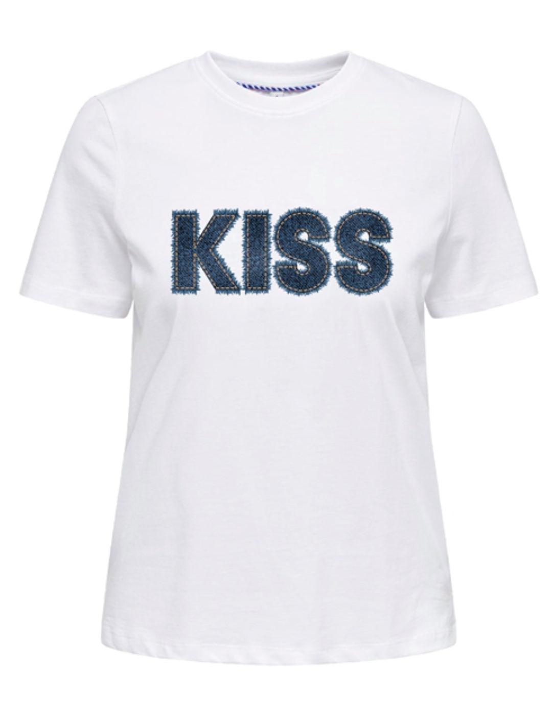 Camiseta Only Demi blanca kiss denim manga corta para mujer