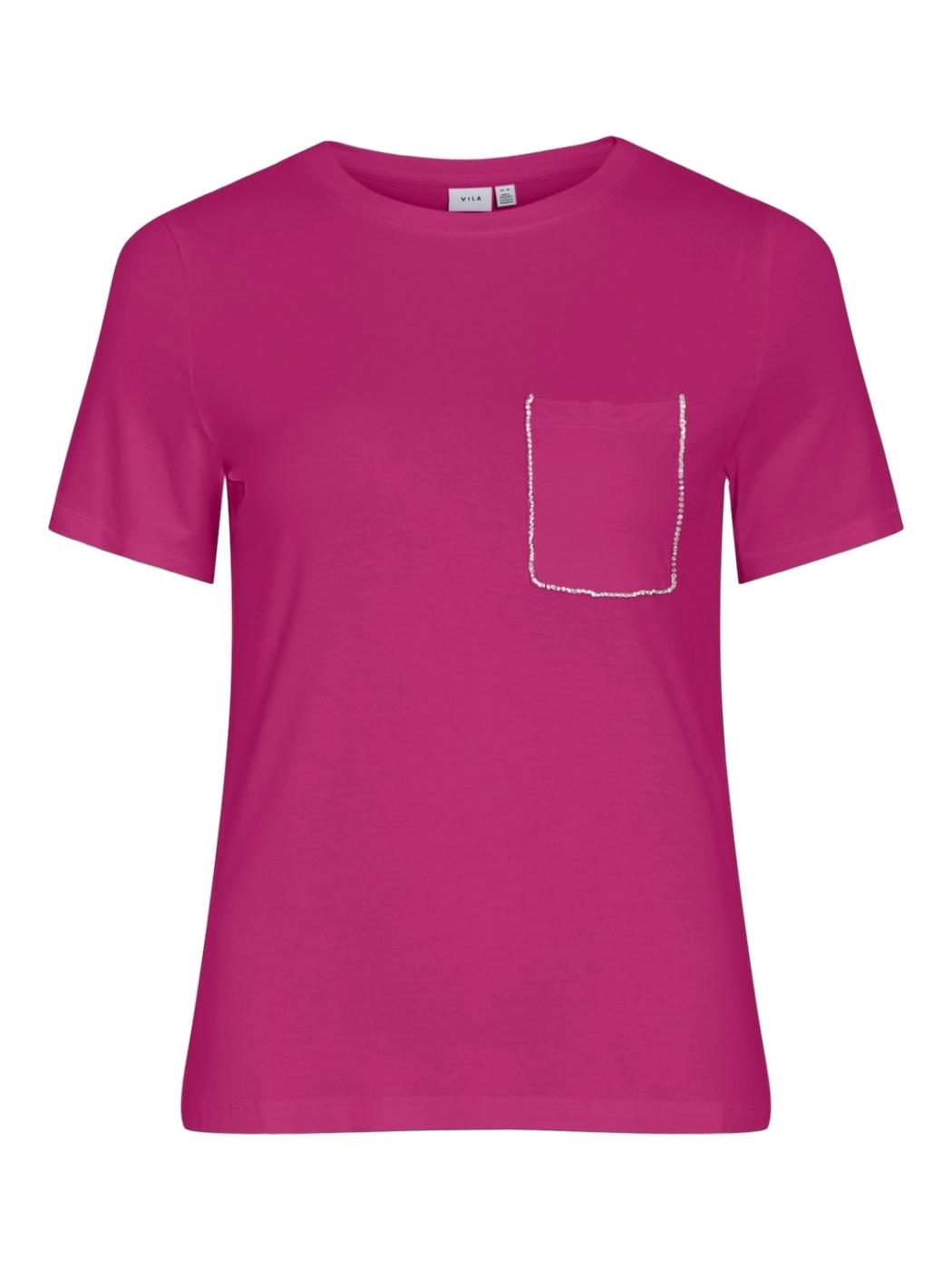 Camiseta Vila Mase fucsia bolsillo brillo manga corta mujer