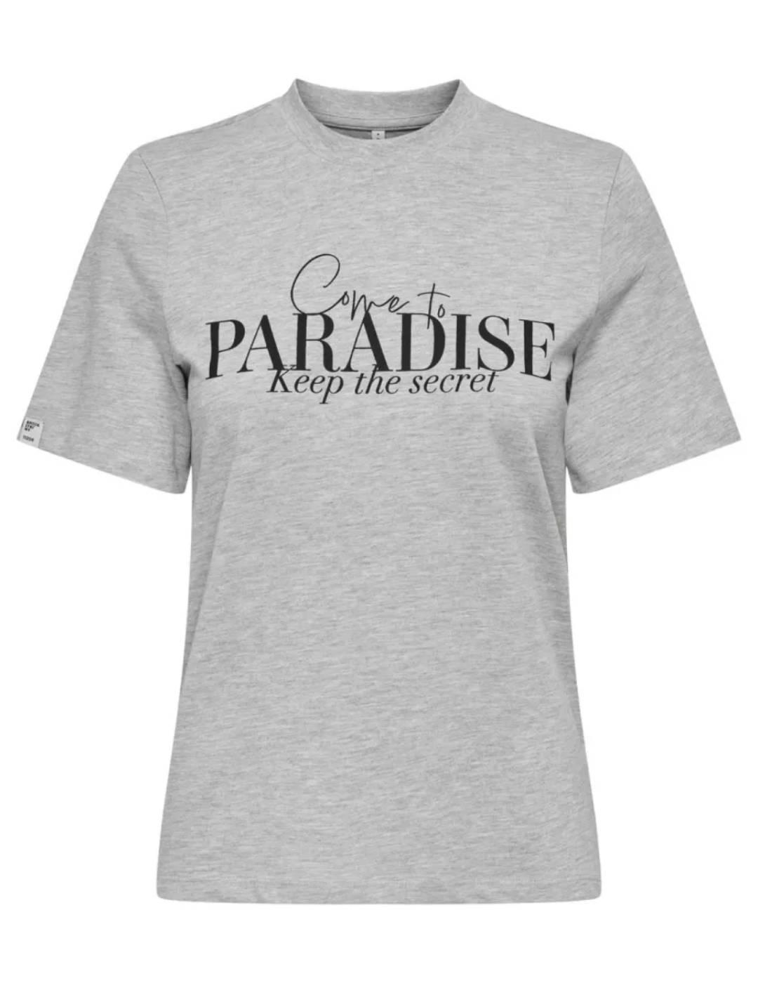 Camiseta Only Bella gris manga corta paradise para mujer