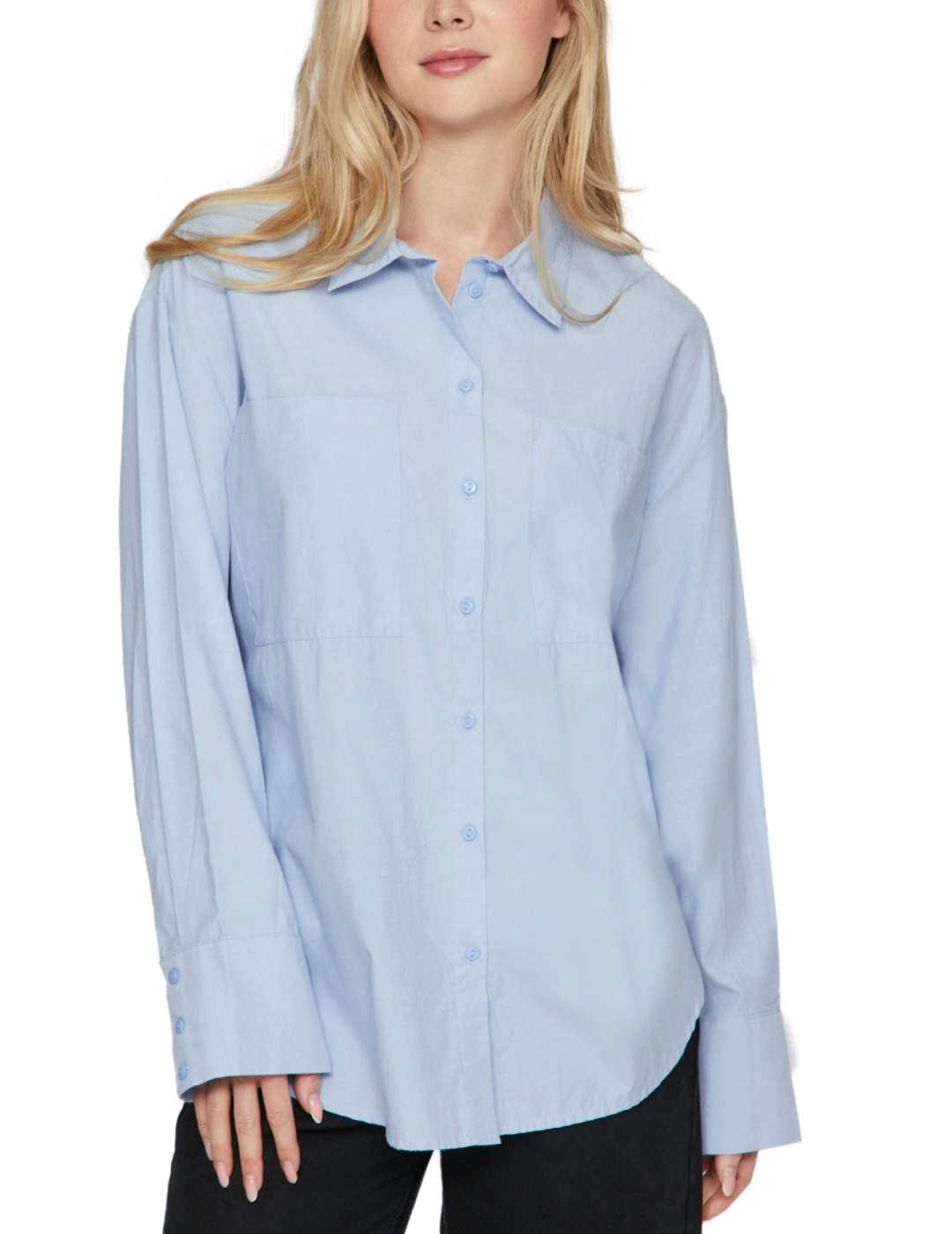 Camisa Vila Fine azul celeste regular fit para mujer