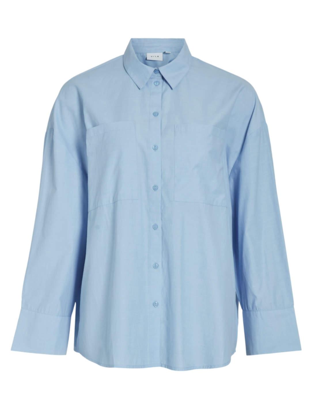 Camisa Vila Fine azul celeste regular fit para mujer