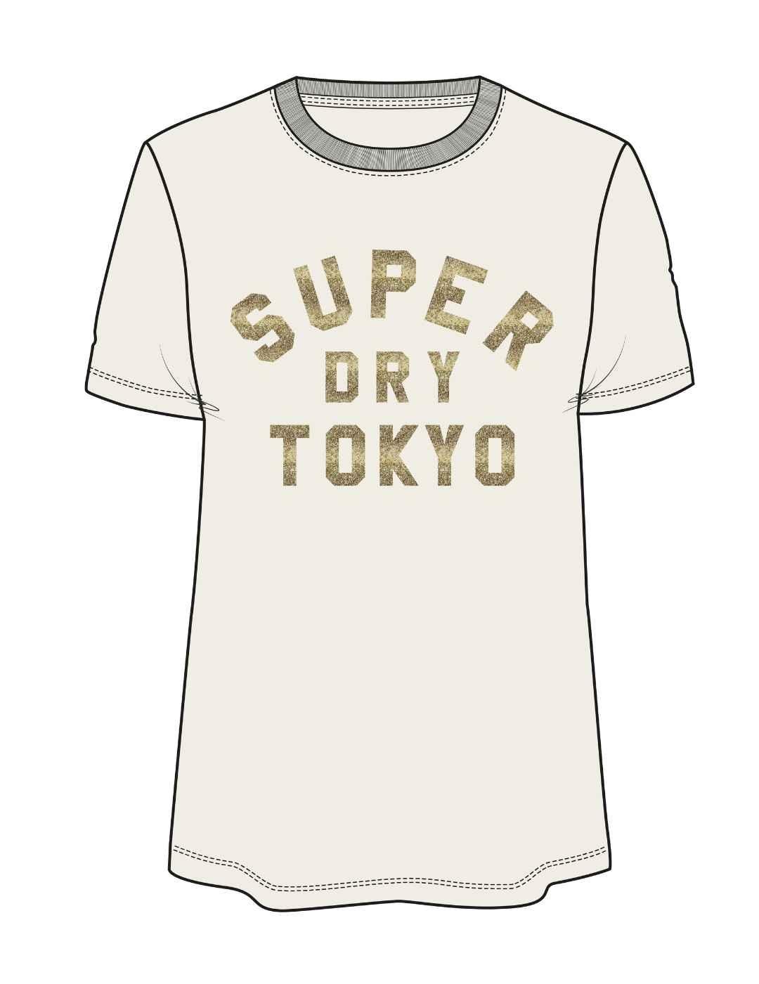 Camiseta Superdry Glitter Logo blanco roto para mujer