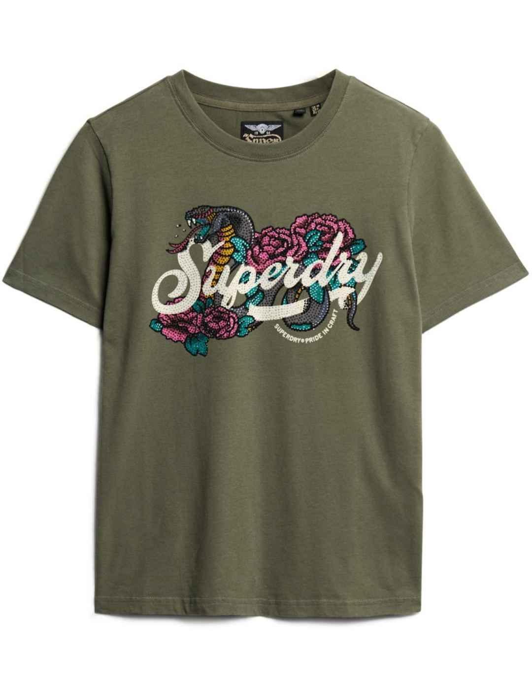 Camiseta Superdry Script verde manga corta para mujer