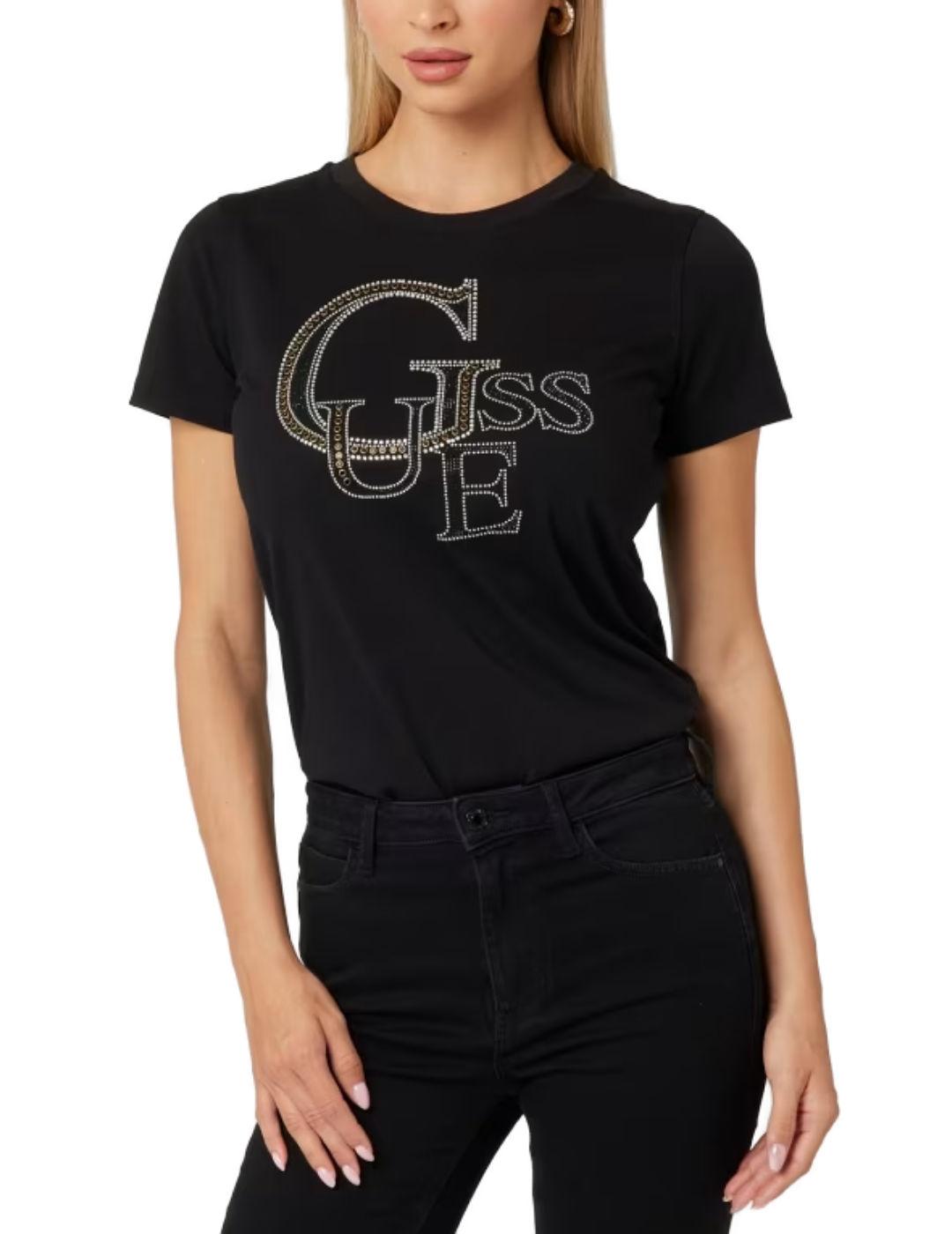 Camiseta Guess Studded negra manga corta para mujer