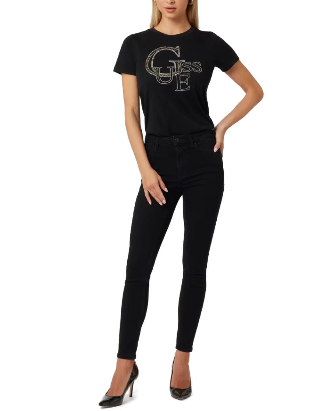 Camiseta Guess Studded negra manga corta para mujer