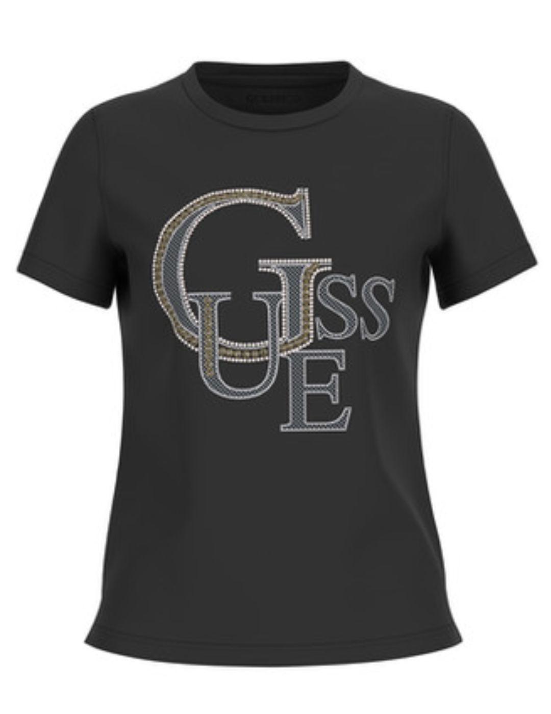 Camiseta Guess Studded negra manga corta para mujer