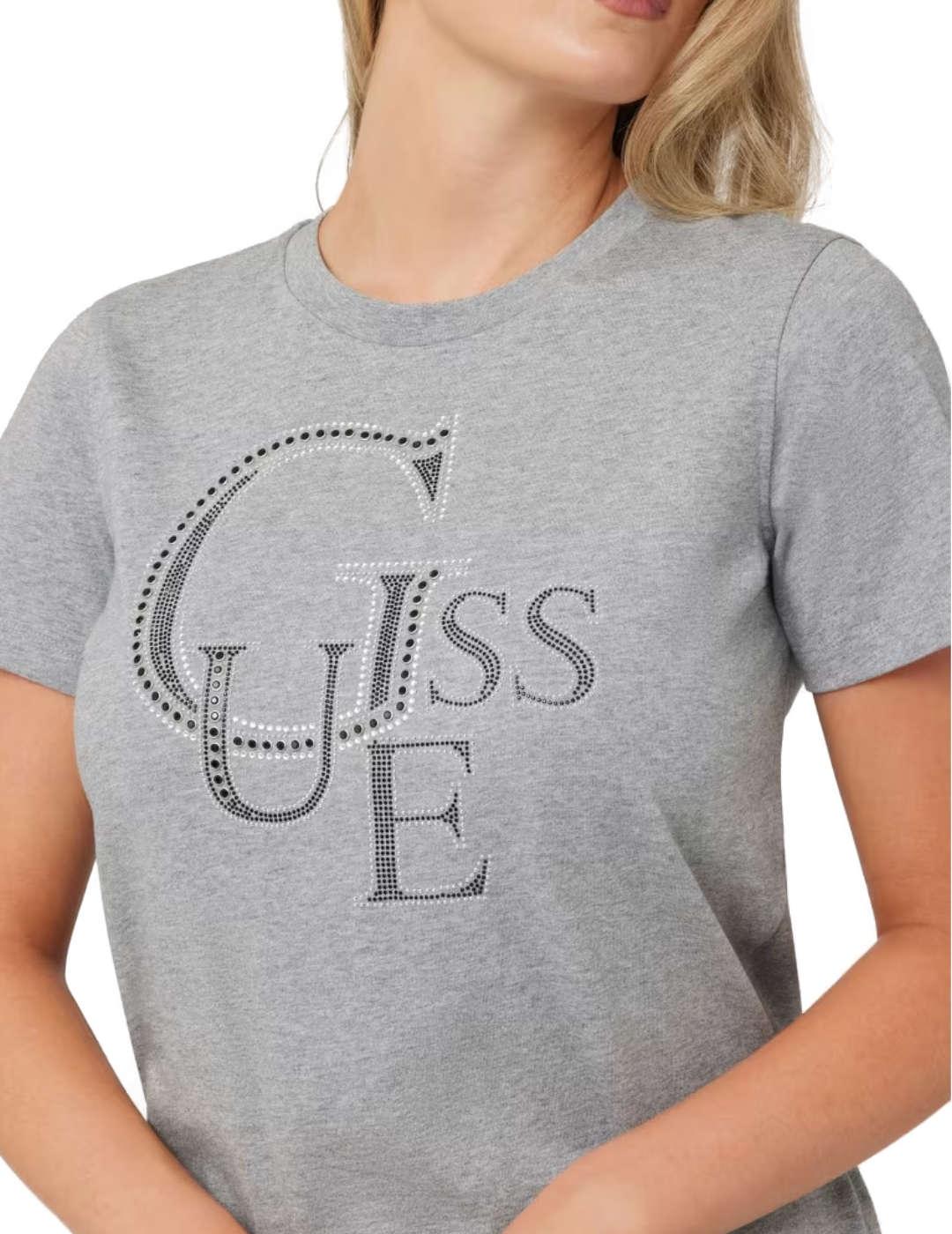 Camiseta Guess Studded gris claro manga corta para mujer