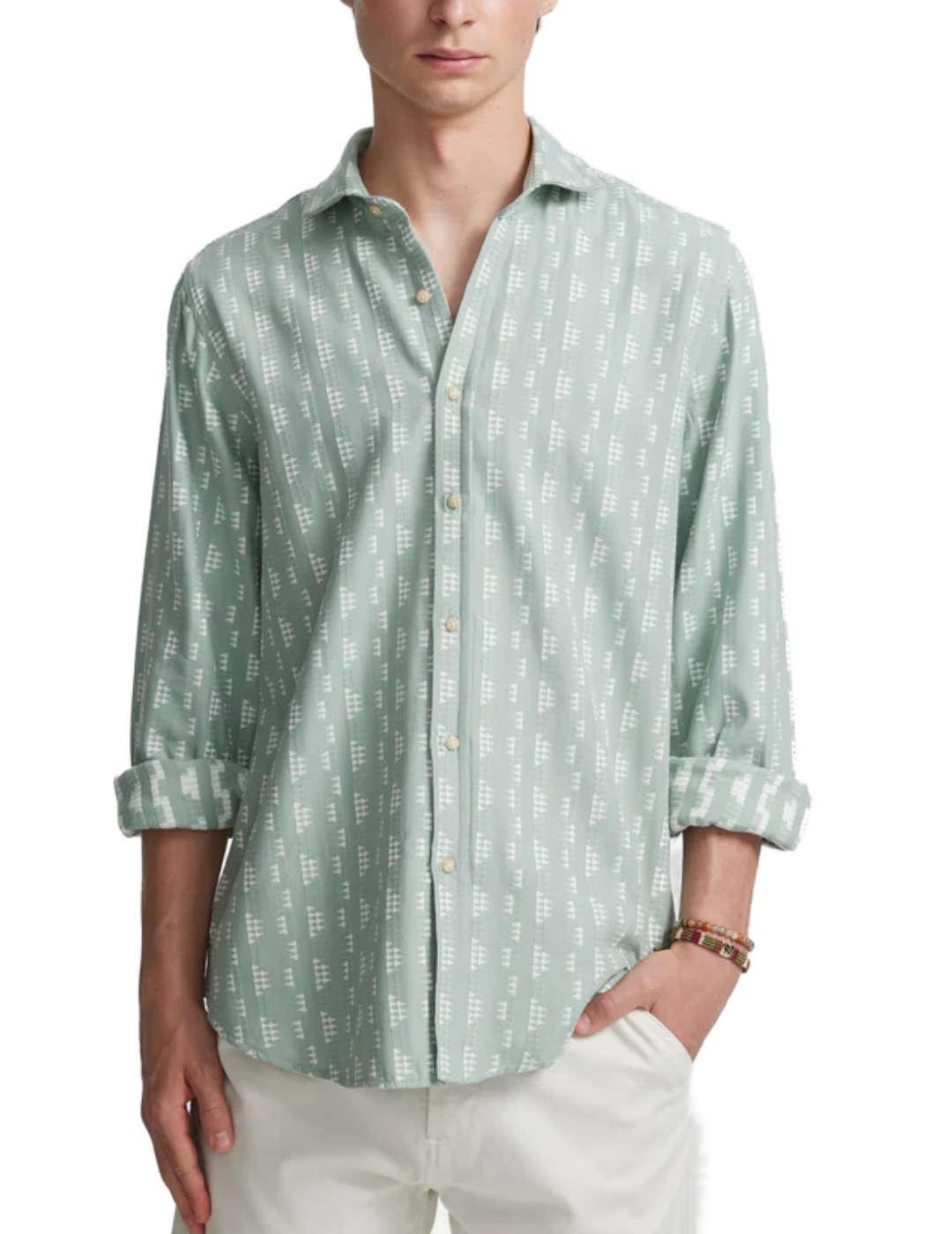 Camisa Silbon bordados étnicos verde regular para hombre